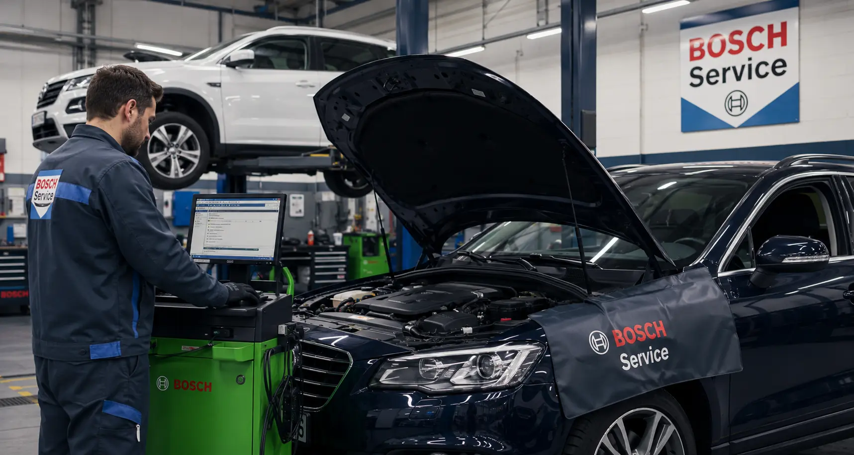 Professional vehicle servicing workshop